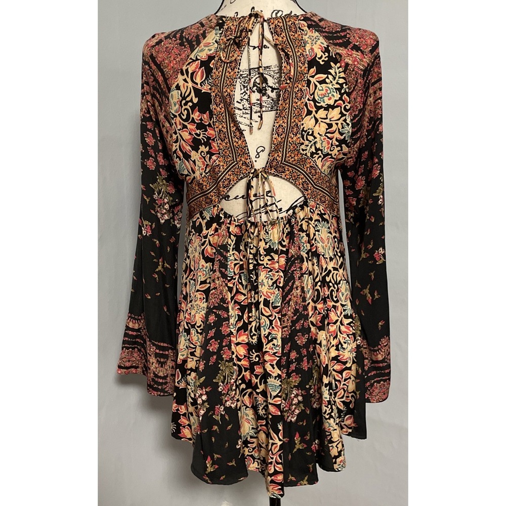 Free People Stevie Dress Floral Boho Festival Printed Mini Tunic Bell Sleeves XS - Picture 9 of 11